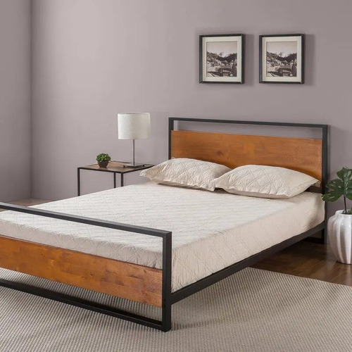 Cama Matrimonial Diseno Industrial Hierro Y Madera Moderna Mercado Libre