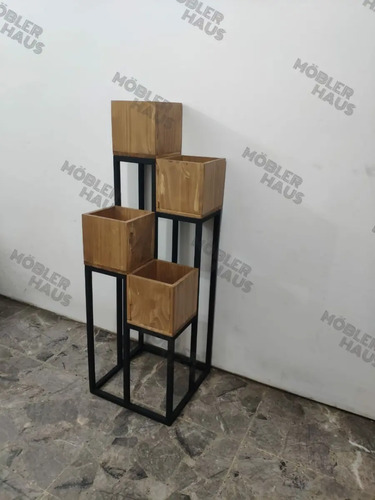 Macetero Porta Macetas X4 Hierro Madera Diseno Industrial Mercado Libre
