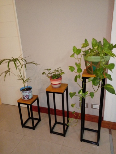 Porta Macetas De Hierro Madera Diseno En Tu Hogar Mercado Libre