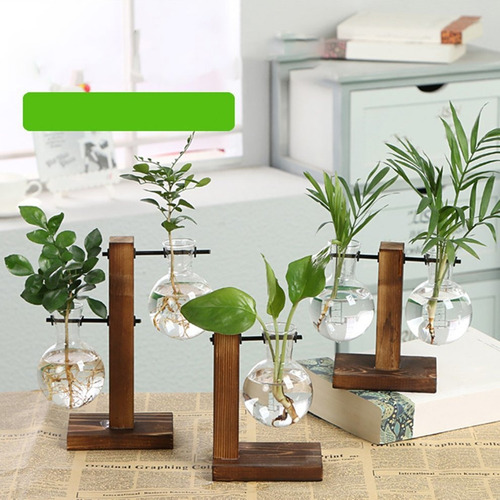 Florero De Cristal Con Marco De Madera Diseno Vintage Hidro Mercado Libre