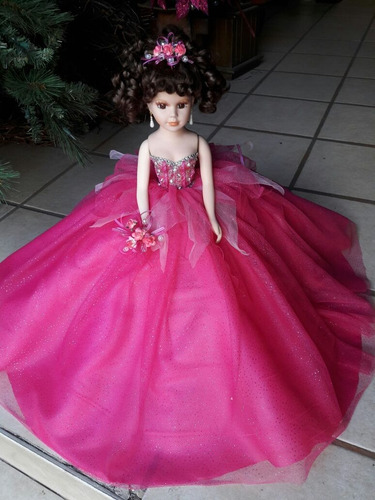Preciosa Muneca De Porcelana Xv Anos Vestido Liso C Brillos Mercado Libre