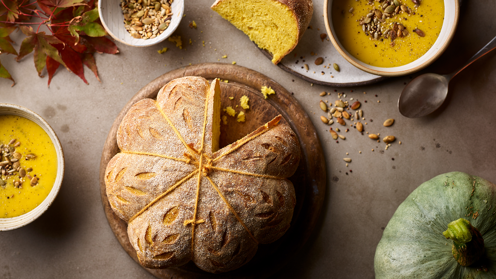 Image of a pumpkin bread decorated