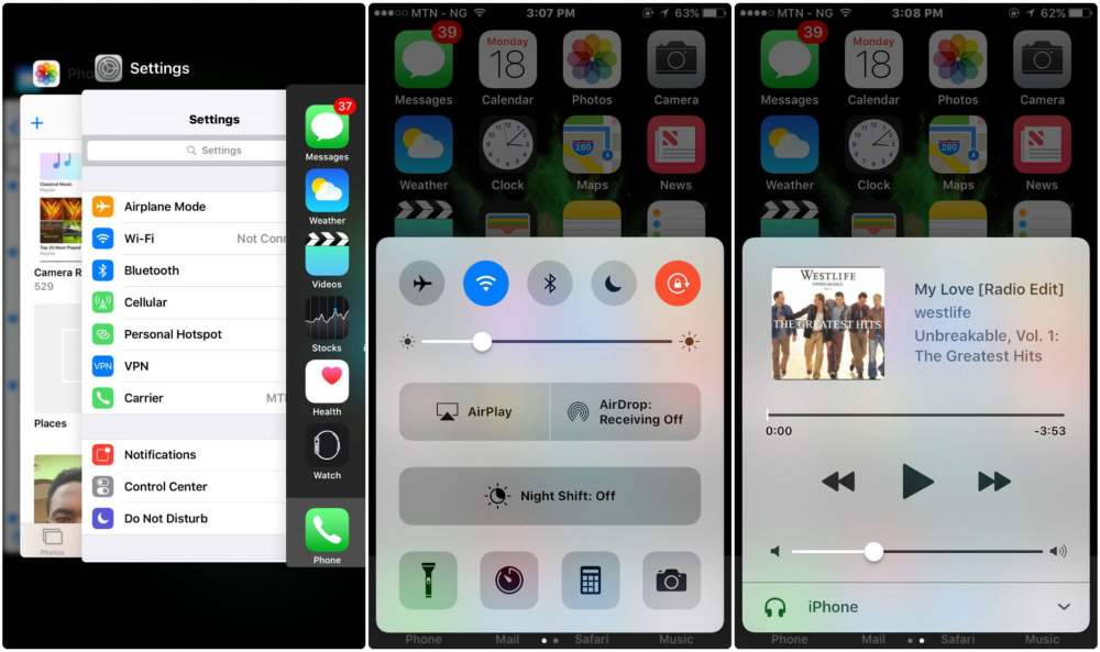 iOS user interface on iPhone 6