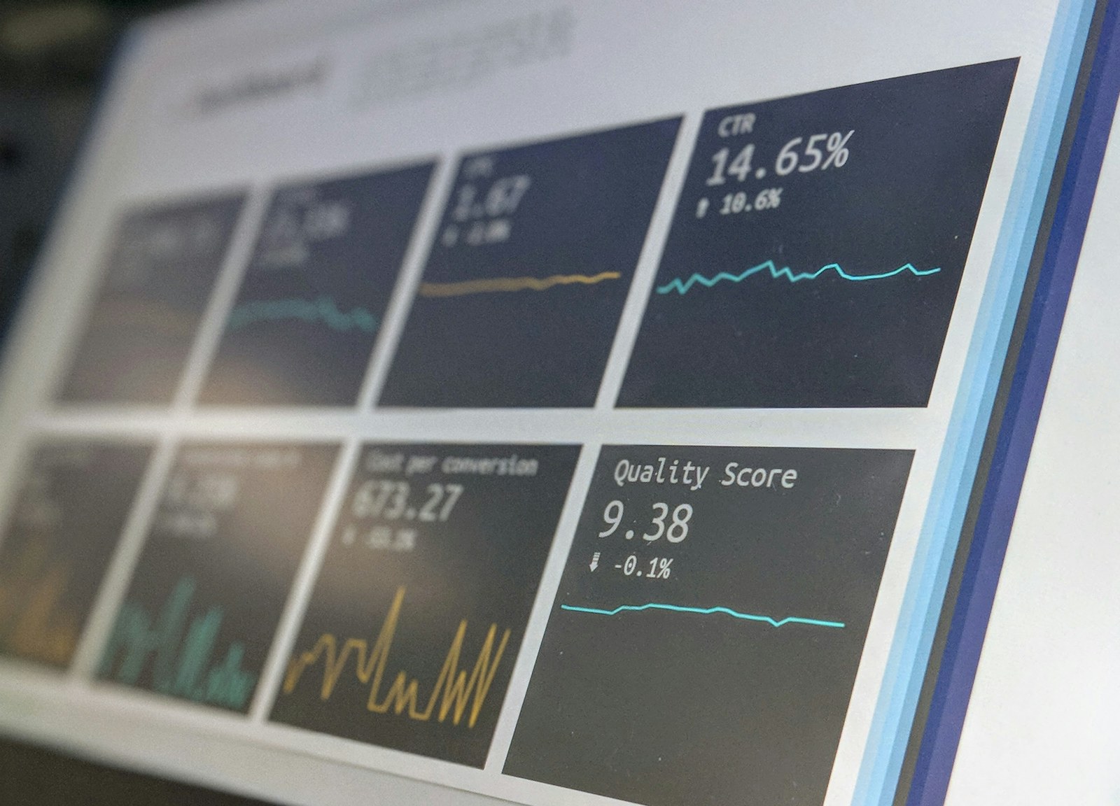Laptop screen showing a data reporting dashboard with charts
