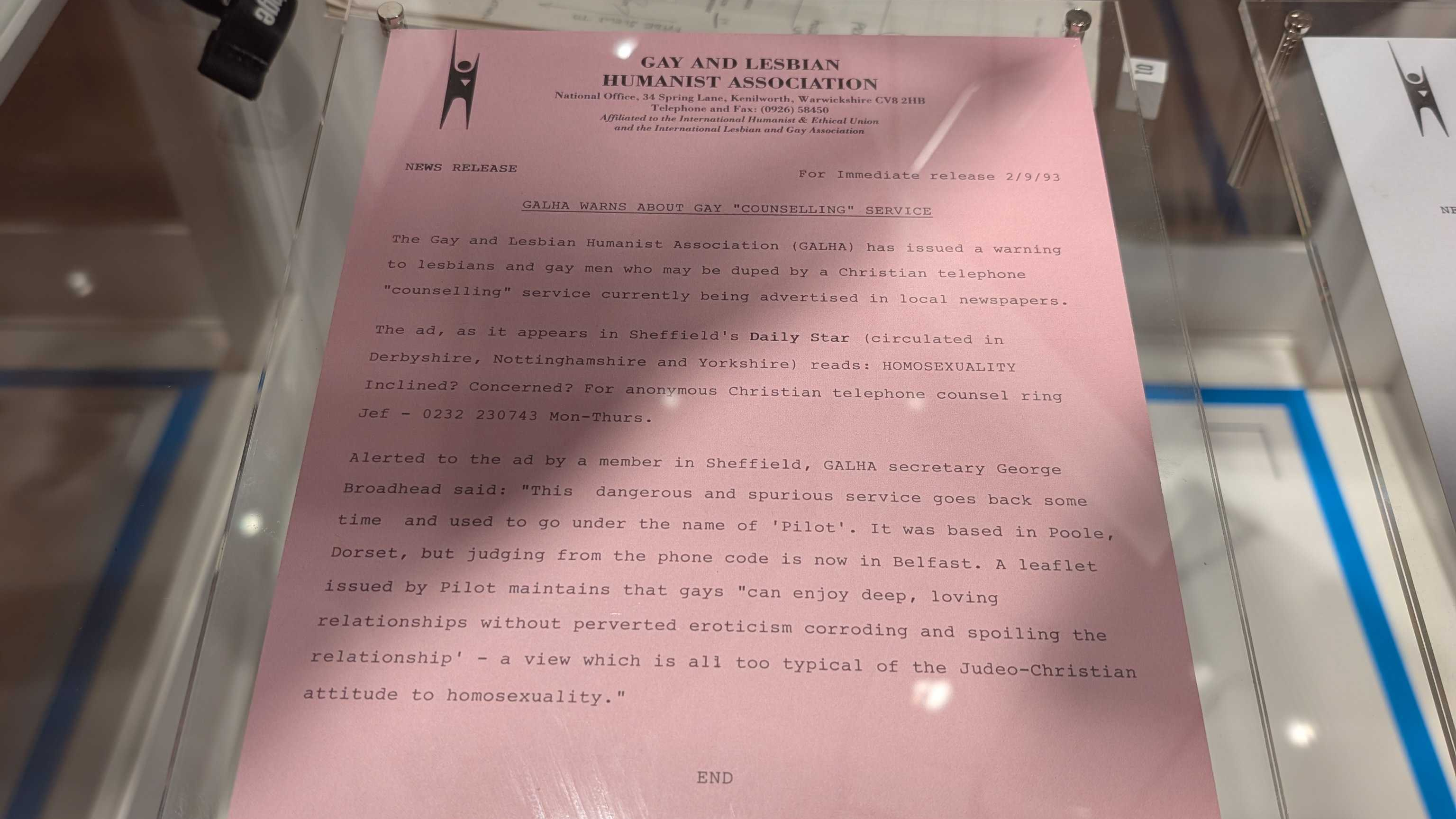 Decades of dithering! Humanist campaigns against conversion therapy on display at Queer Britain Museum