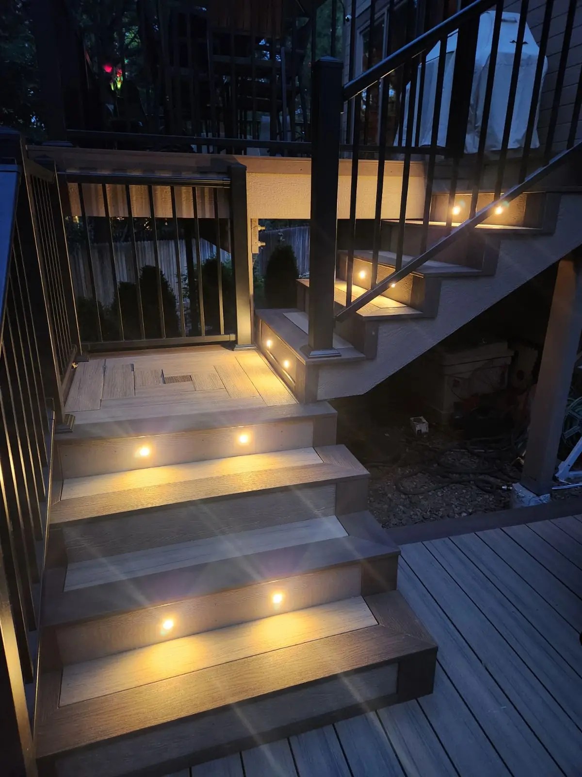 Deck stairs with lights