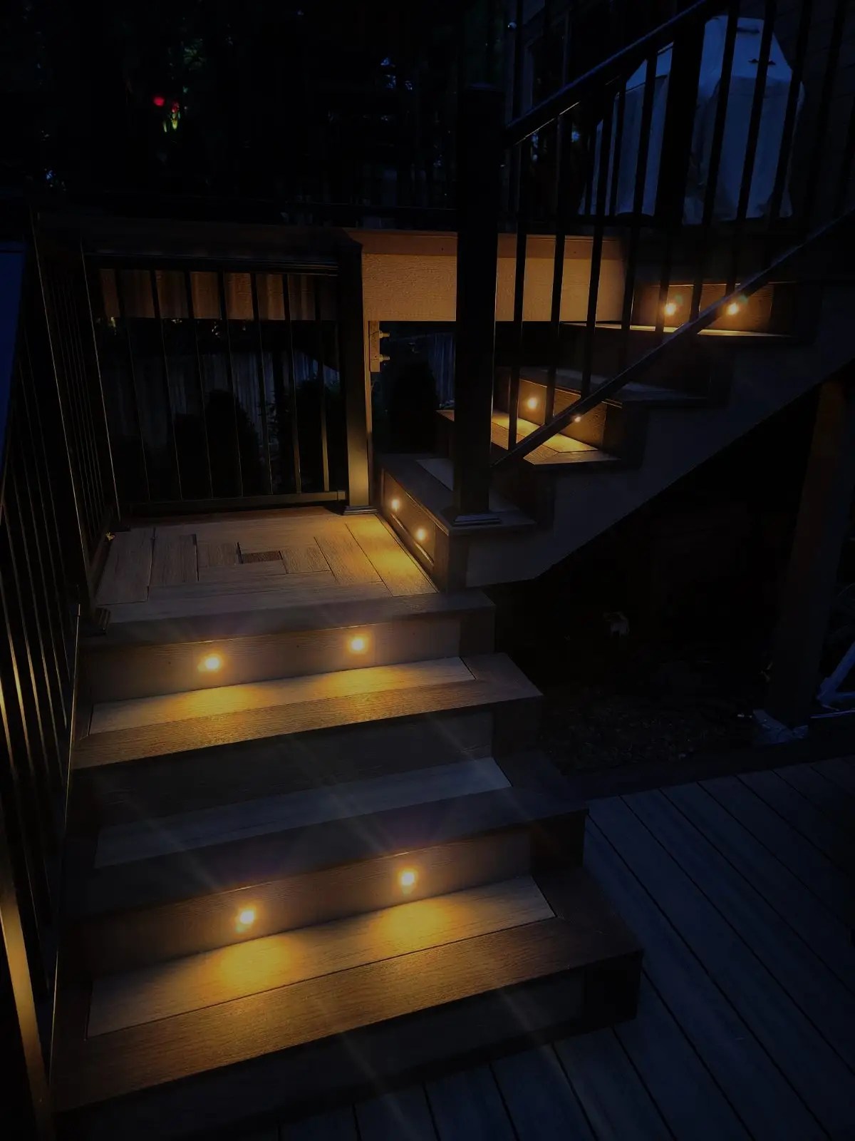 Deck stairs with button lights