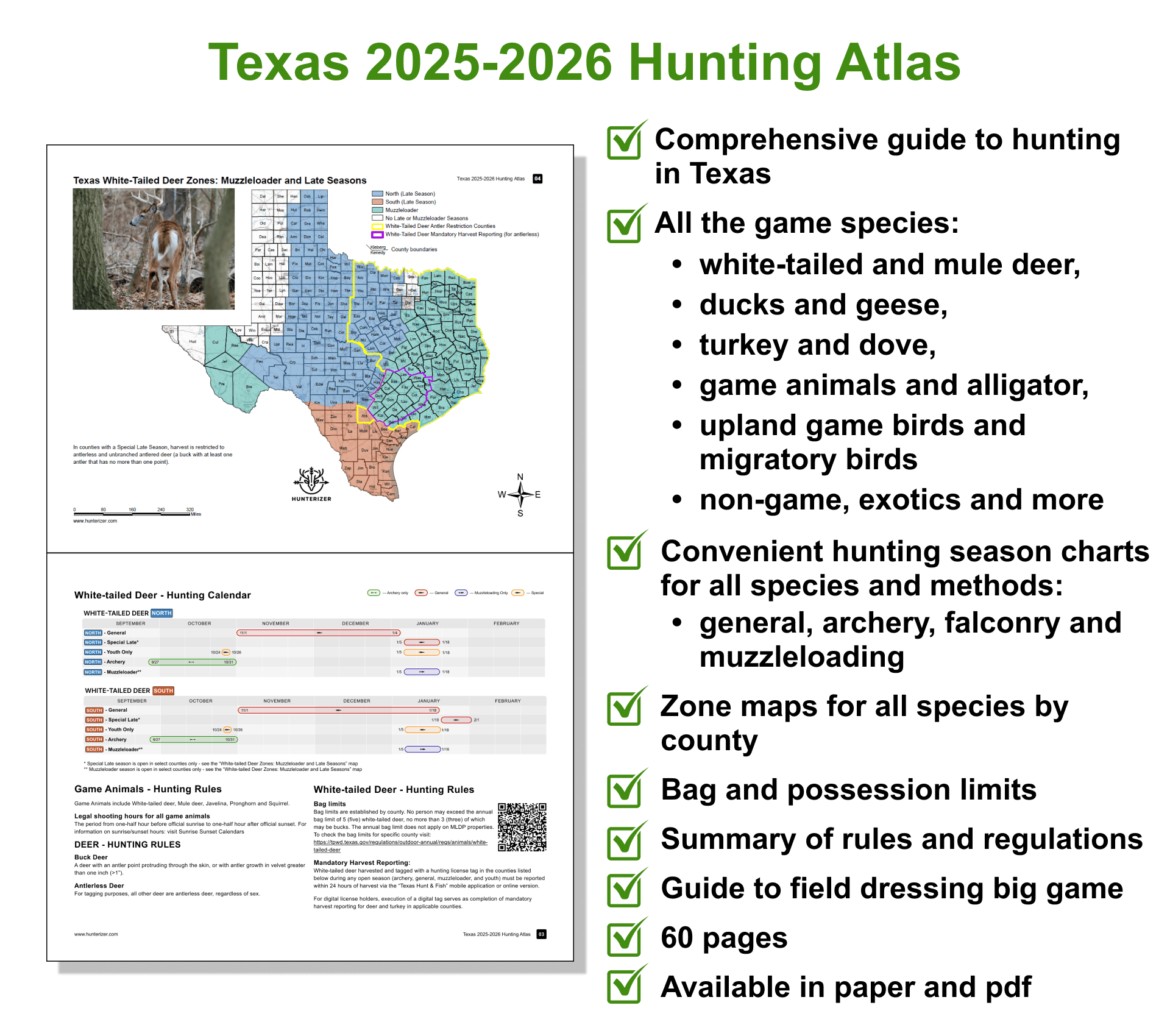 Texas 2025 2026 Hunting Atlas Digital Edition Hunterizer TX2025HA Poster 