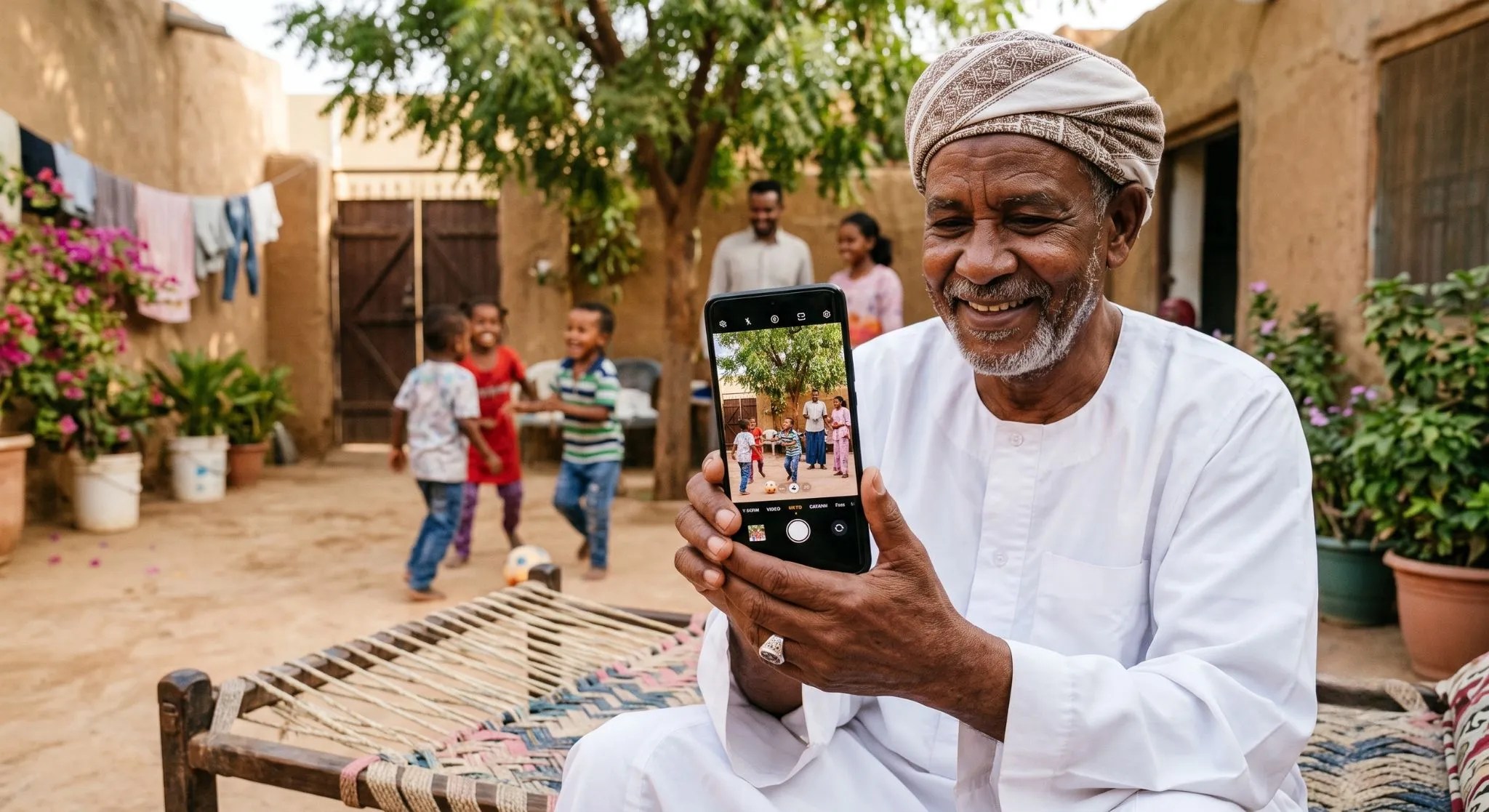 A new Huawei phone reaching a family at their home in Sudan