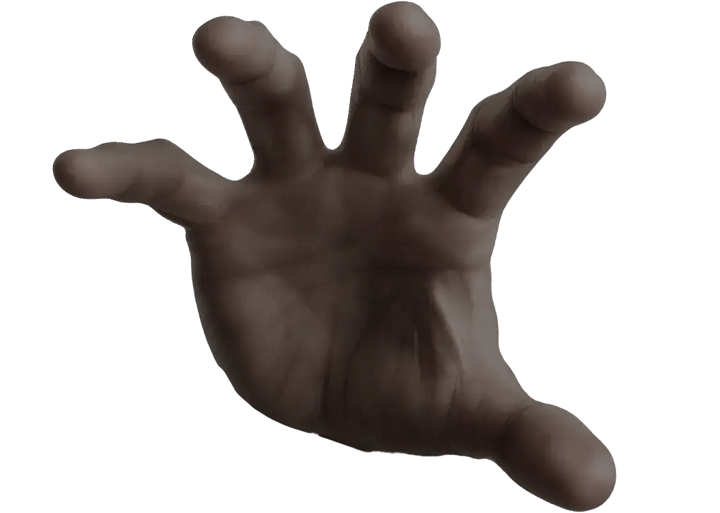A human hand with fingers spread wide, viewed from below, against a plain white background—an image that evokes the meticulous attention to detail and thoughtful perspective of a Digital Product Designer & UX Strategist.