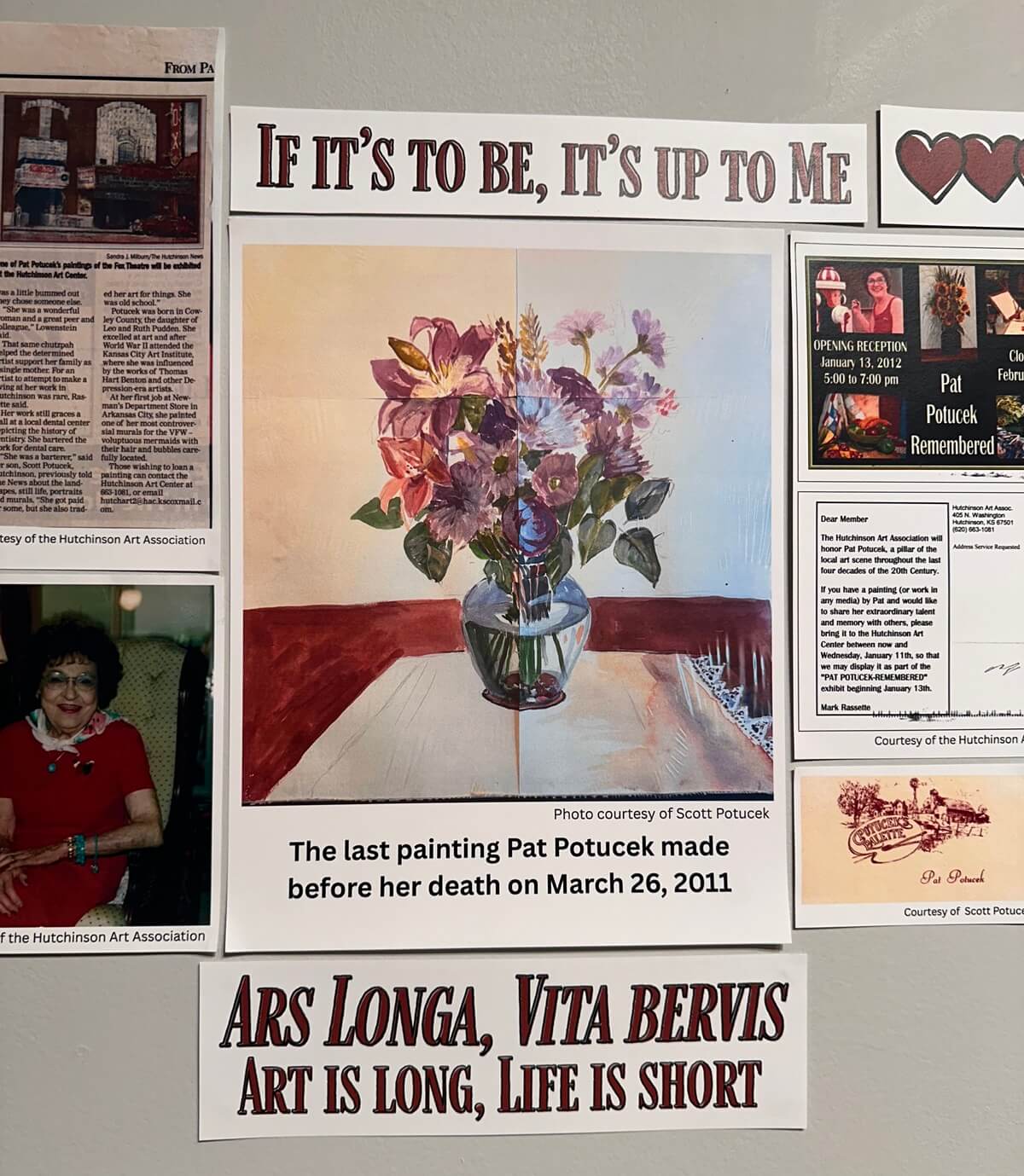 Various newspaper clippings curated by the family and Executive Director Emily Kohls were displayed, along with two of Potucek's favorite quotes. KELLI SNIDER-SHORT | THE HUTCHINSON TRIBUNE