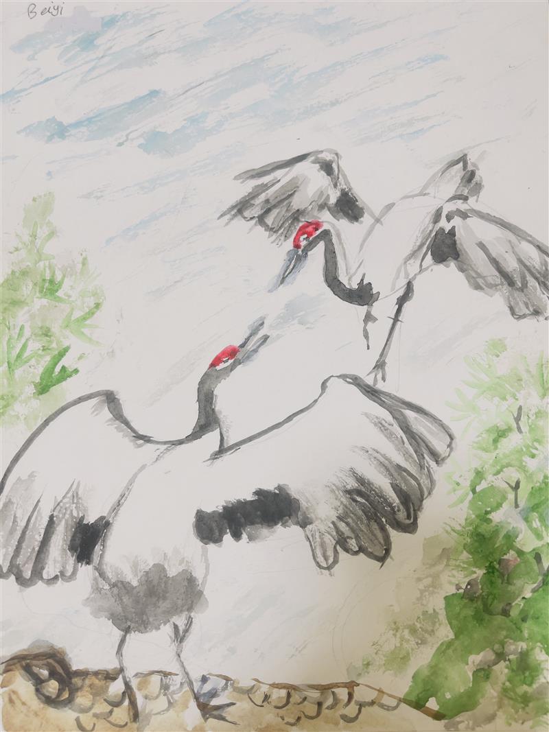 Cranes reaching for each other
