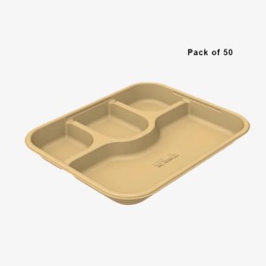 CHUK - Eco-Friendly Disposable 4 Compartment Dinner Plates, Pack of 50, Off White
