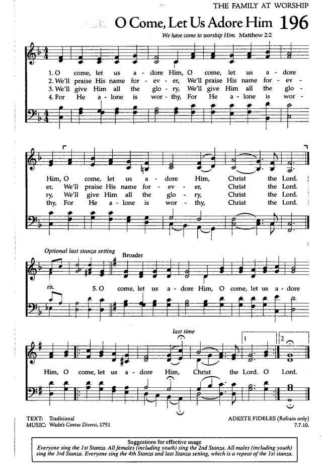 O come let us adore him. The Celebration Hymnal Songs And Hymns For Worship 196 O Come Let Us Adore Him Hymnary Org