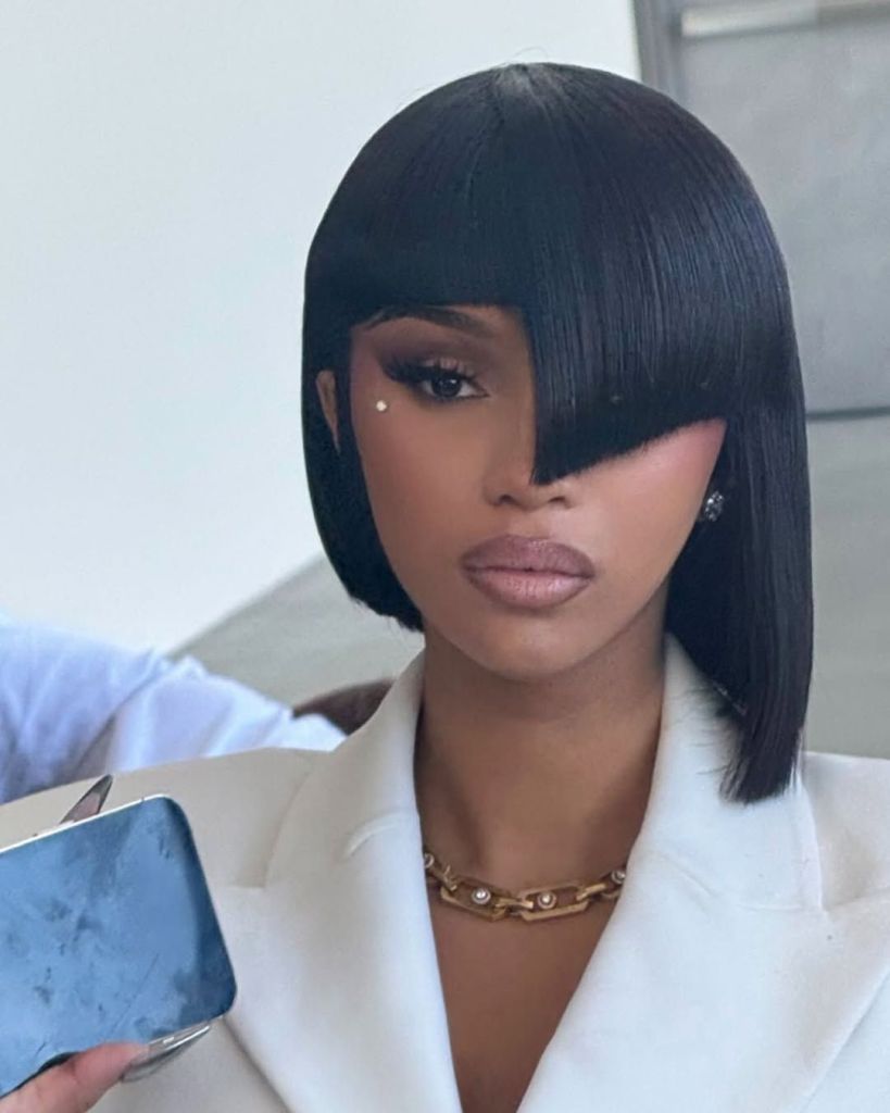 Cardi B Angular Bob with Blunt Bangs