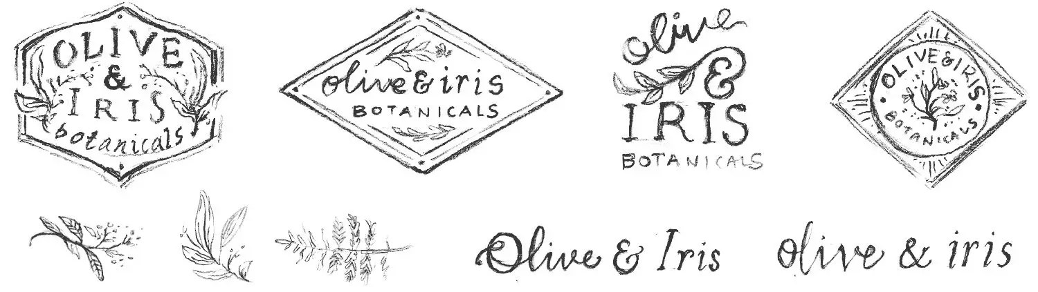 Olive & Iris logo rough sketches