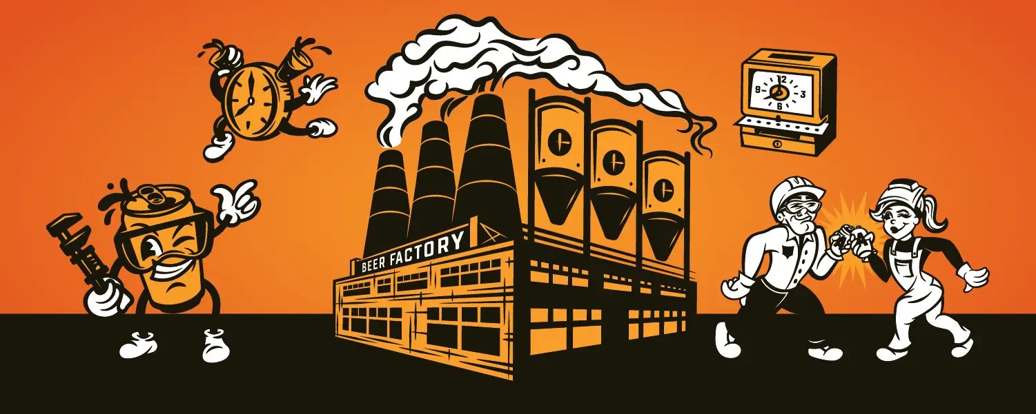 Illustration work for Applton Beer Factory in Appleton, Wisconsin. Featuring brand colors and iconography in addition to a graphic depiction of their facility.
