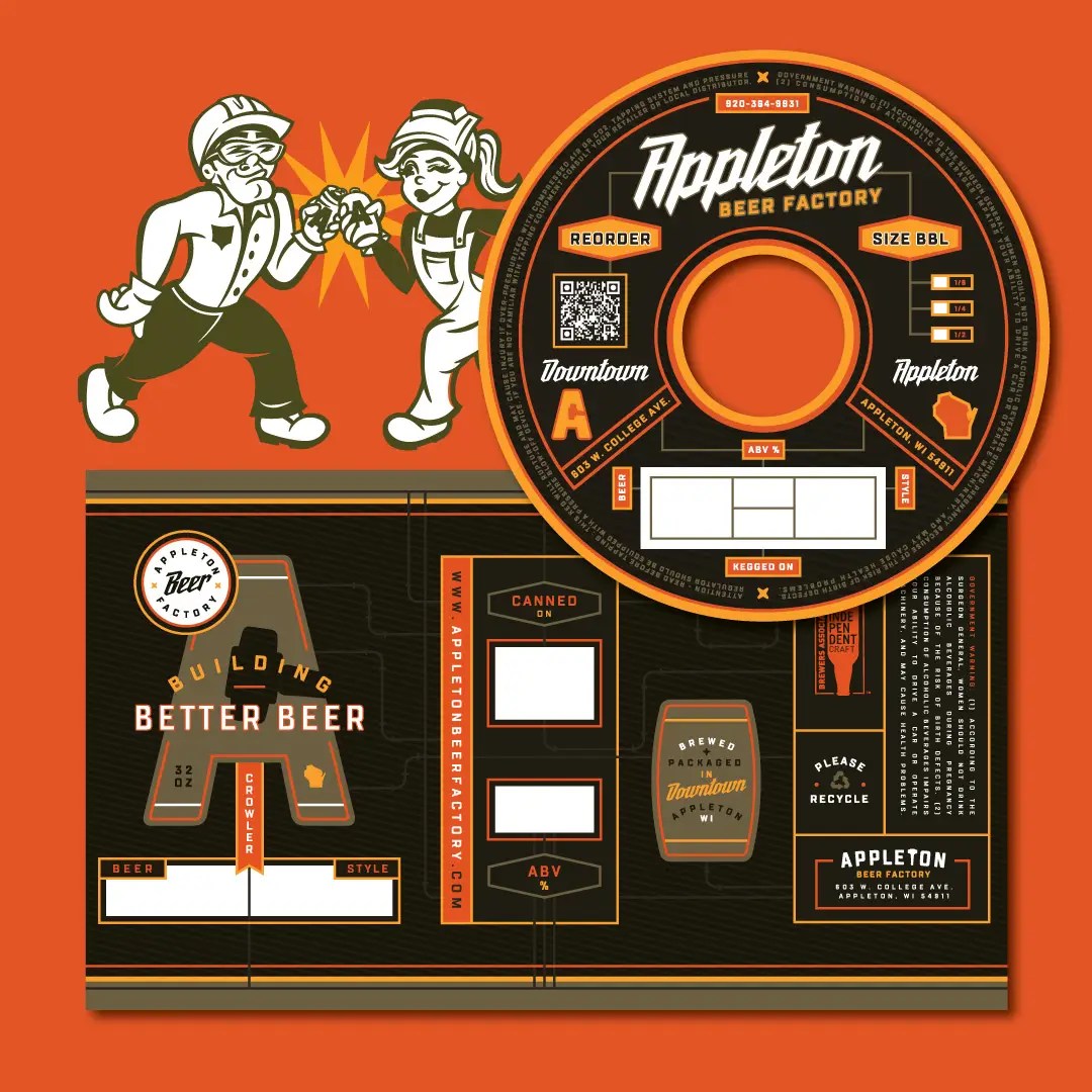 Packaging design for kegs for Appleton Beer Factory in Appleton, Wisconsin.