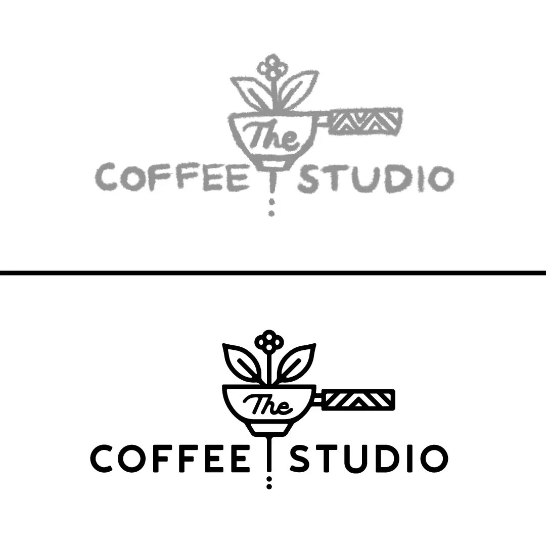 The Coffee Studio brand identity process imagery: going from iconography sketches to digitized drawings
