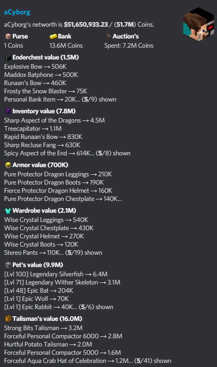 Sep 25, 2020 · about us starting out as a youtube channel making minecraft adventure maps, hypixel is now one of the largest and highest quality minecraft server networks in the world, featuring original games such as the walls, mega walls, blitz survival games, and many more! Networth Calculator Hypixel Minecraft Server And Maps