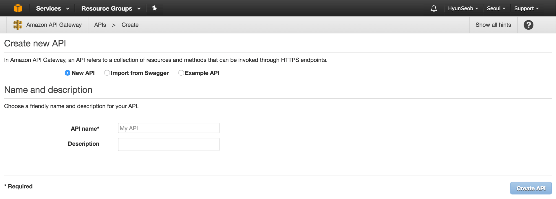API Gateway Create Screenshot