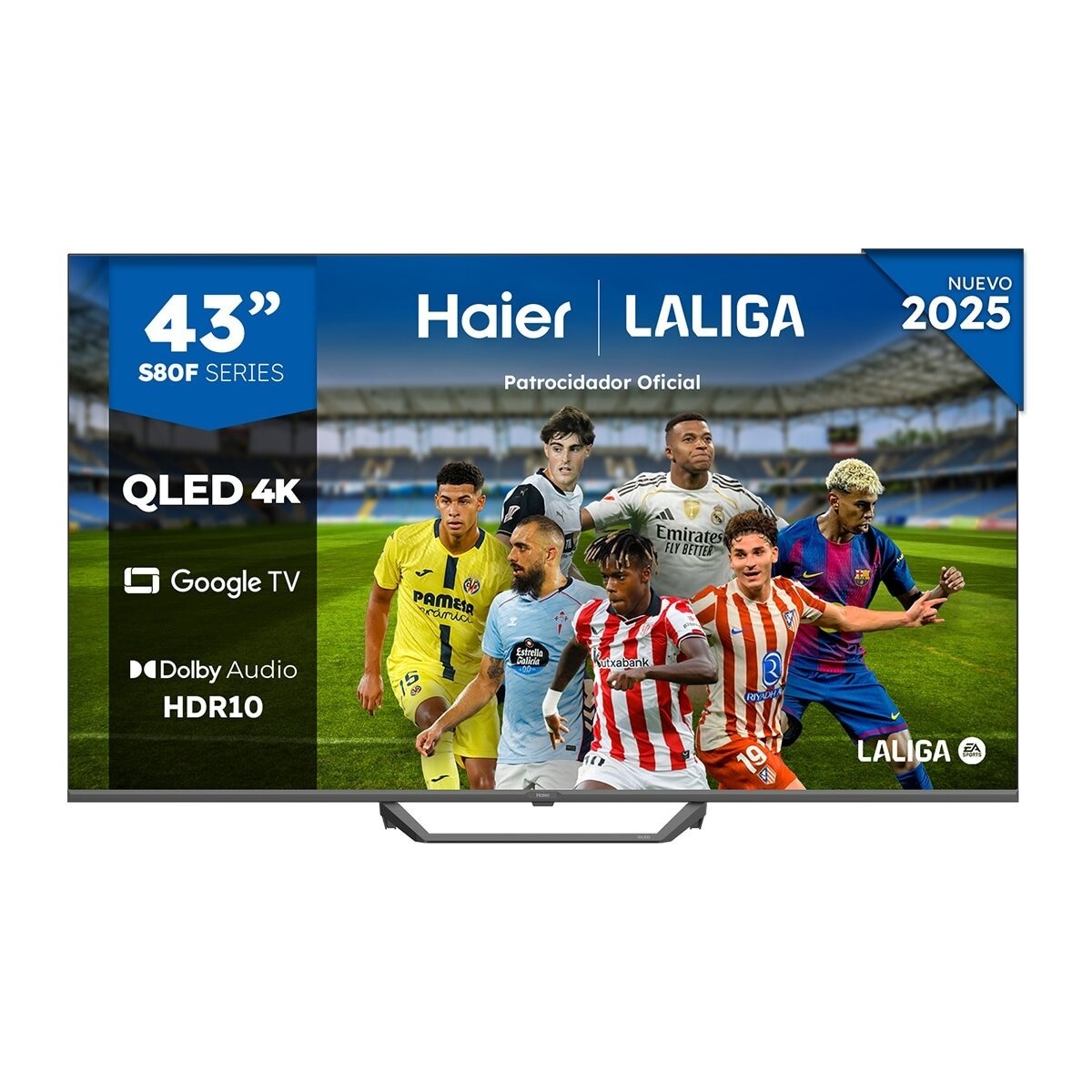 TV QLED 108 cm (43") Haier H43S80FUX UHD 4K, Peana central, Smart Google TV, HDR10, Gaming 120Hz, Dolby Audio