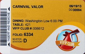 Hotel Key Card Carnival Valor Vifp Club Yellow
