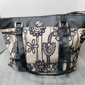 American Tourister Travel Bag Black Tan Floral Print Tote Ebay
