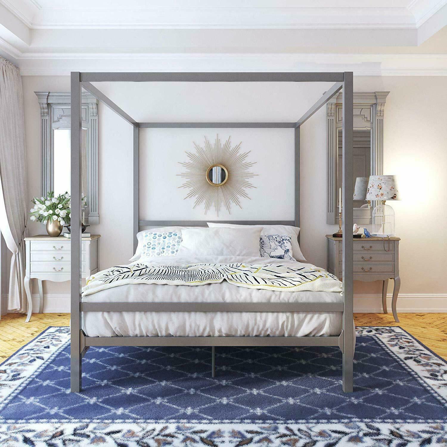 Metal Canopy Bed Frame King Size Dorm Bedroom Furniture Platform Wooden Modern For Sale Online Ebay