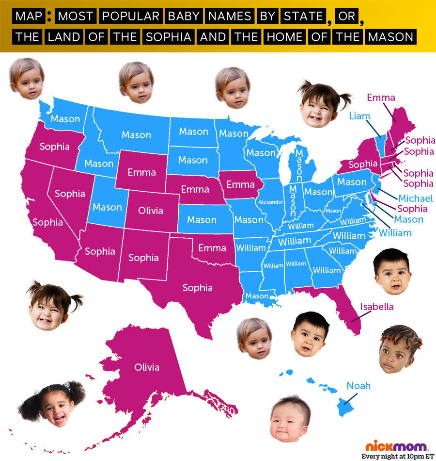Map: most popular baby names by state