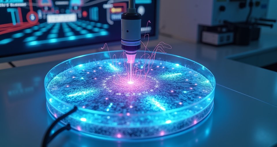 微電極陣列上的活體神經元正透過電訊號進行遊戲訓練