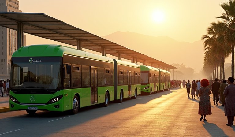 衣索比亞市中心行駛的電動車輛與路邊綠能充電站