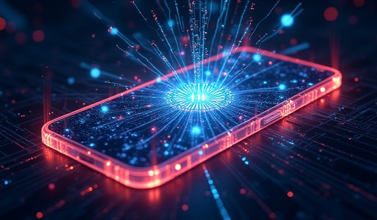 iPhone 15 Pro Max 螢幕顯示於離線狀態執行 Gemma 4 語言模型。