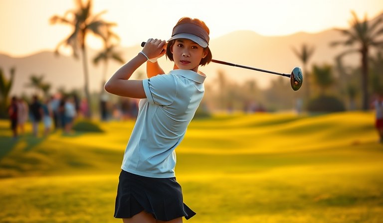 曾雅妮在鴻海女子高球賽中專注揮桿，展現職業競技風採。