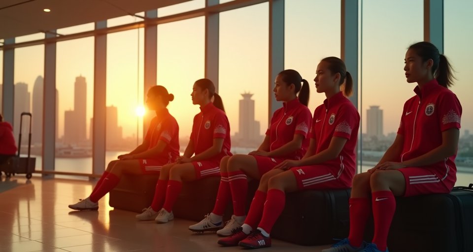 香港女足球員在杜拜酒店健身房內進行體能維持訓練。