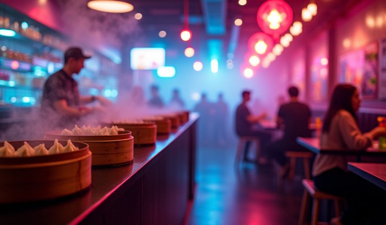 時尚夜店風的覓食蘭里店，展示精緻化的台灣傳統小吃。