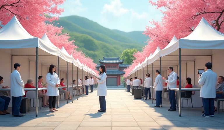 調查員為民眾量測血壓並協助填寫飲食頻率問卷