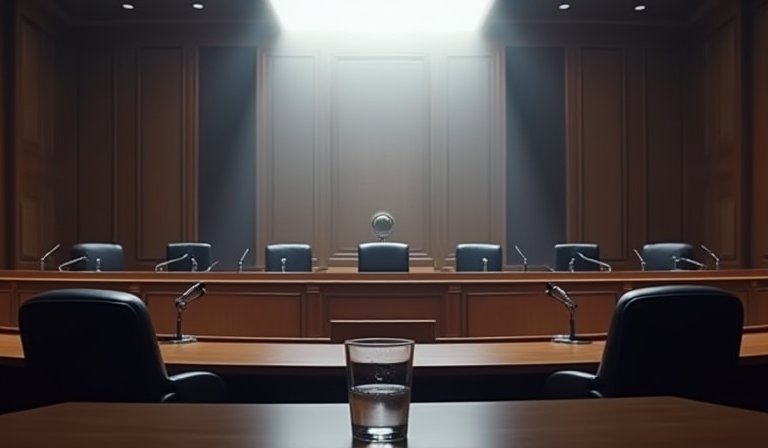 外交人員在辦公桌前低頭扶額，顯現繁重公務下的疲憊。