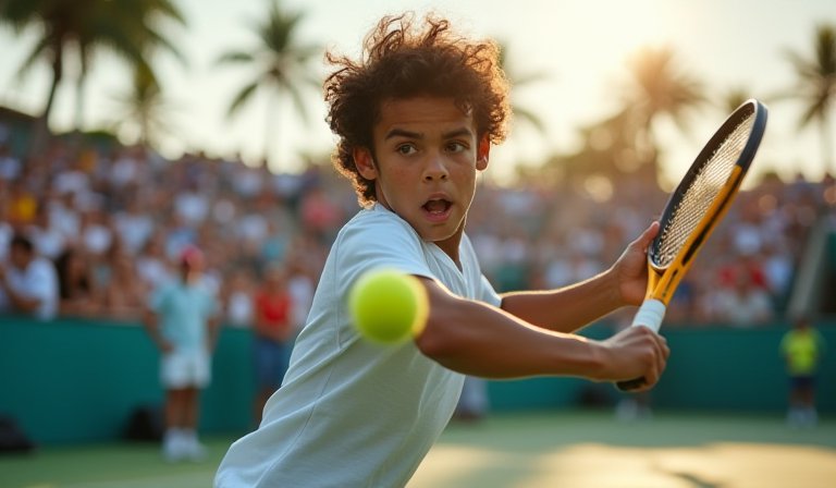 艾卡拉茲在邁阿密硬石體育場中，無視滿場觀眾乾擾專注揮拍。