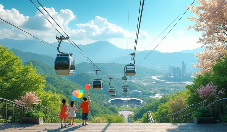 孩童與家長在兒童新樂園開心搭乘旋轉木馬共度節日時光