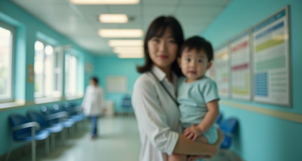 年輕家長與六歲以下幼兒互動，呈現兒童健康照護。