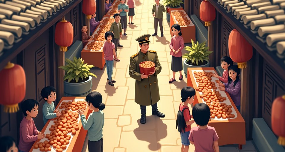 張延廷將軍在紀州庵巷弄義賣現場，親自推廣金黃地瓜。