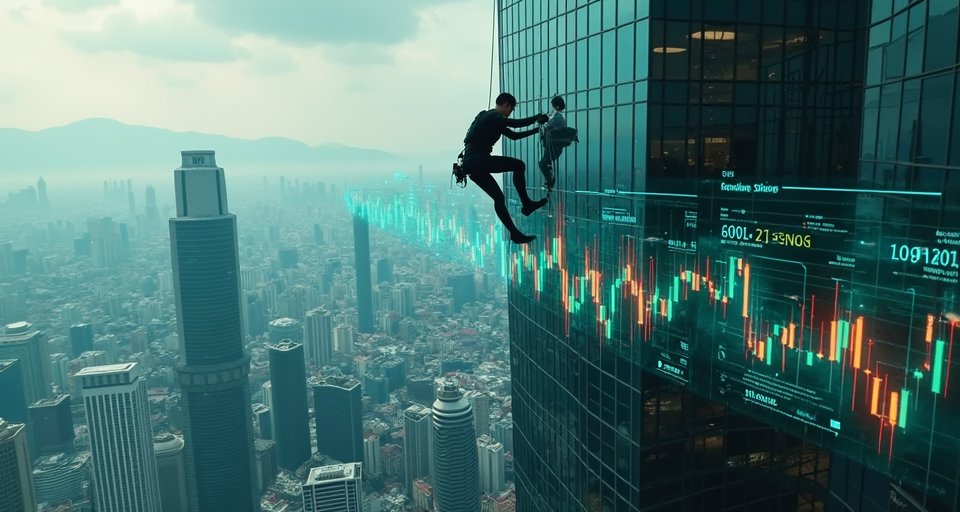 攀岩家徒手攀登台北 101 玻璃外牆，挑戰高空極限。