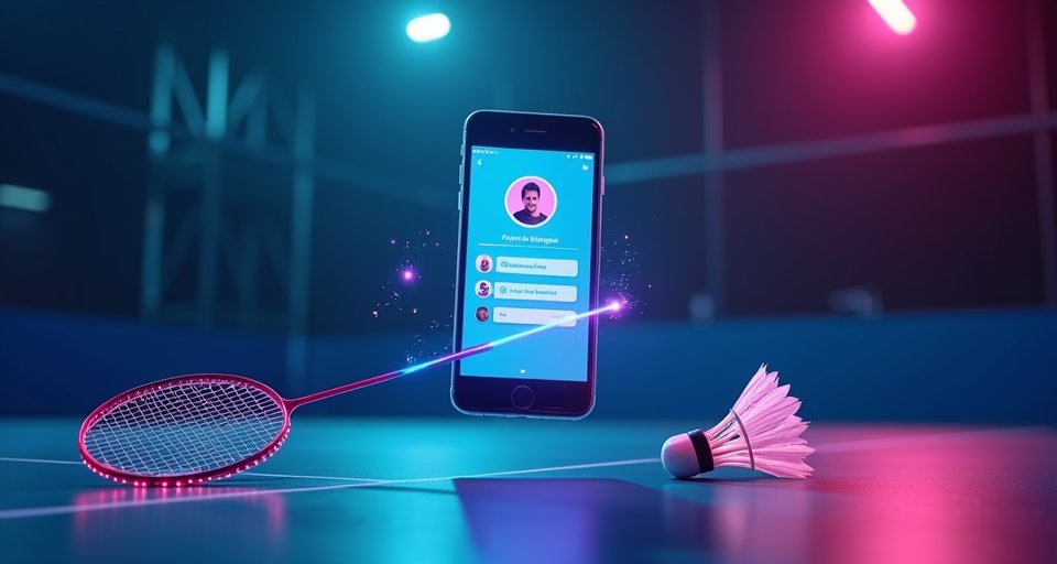 許孟哲手持羽球拍操作手機，聯繫當地社群報名打球。