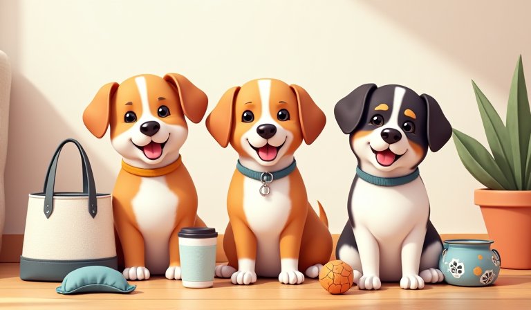 布丁狗、大耳狗與帕恰狗聯名周邊，包含造型提袋與生活用品。