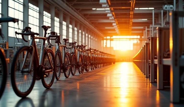 高階自行車與象徵營收成長的股市動態數據曲線。