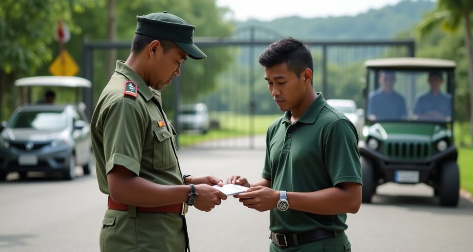 外籍人士在菲律賓軍營附屬的高爾夫球場內揮桿練習。