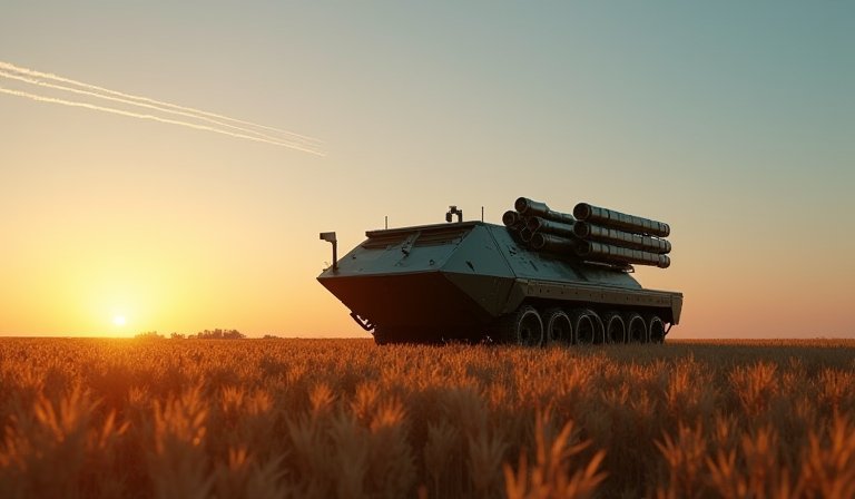 紅鶴防空系統飛彈自機動發射器升空攔截敵方目標。