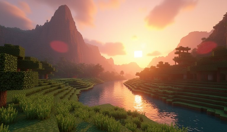 Minecraft 像素方塊構成的茂密森林與自然景觀