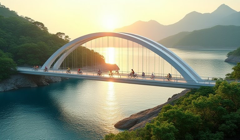 雙新自行車道高架跨橋橫跨福興溪，銜接桃園與新竹。